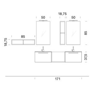 B201#016 Mobile sospeso da 161cm + pensile da 85cm