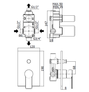 Tango TA015CR | Miscelatore doccia/vasca incasso 2 uscite, cromo